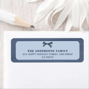 Christmas Dark Blue Stripes Bow Return Address Label