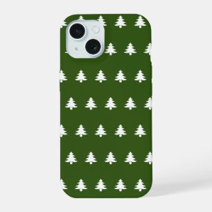 Christmas Dark Green and White Trees Pattern iPhone 15 Case
