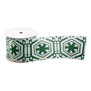 Christmas dark green white snowflakes snow stars satin ribbon