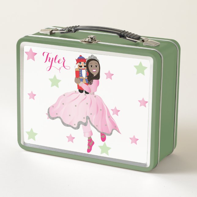 Christmas Dark Hair Nutcracker Ballerina Metal Lunch Box (Front)