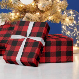 Christmas Dark Red and Black Buffalo Check Wrapping Paper