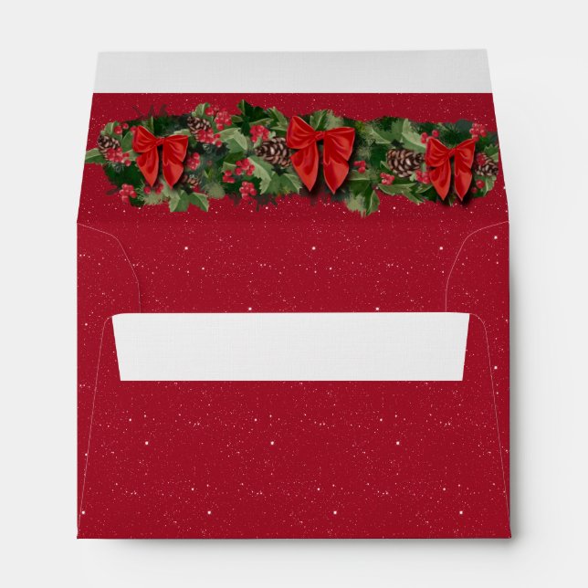 Christmas Dark Red Starry Night Sparkles Holly Envelope (Back (Bottom))