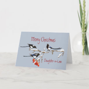 Christmas Daughter-in-Law Magpie Family Birds Holiday Card