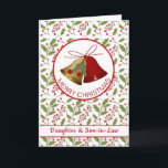 Christmas Daughter & Son-in-Law, Bells and holly Card<br><div class="desc">Christmas Greeting Card for Daughter and Son-in-Law with red and gold bells and twigs of holly.</div>