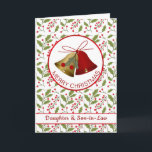 Christmas Daughter & Son-in-Law, Bells and holly Card<br><div class="desc">Christmas Greeting Card for Daughter and Son-in-Law with red and gold bells and twigs of holly.</div>