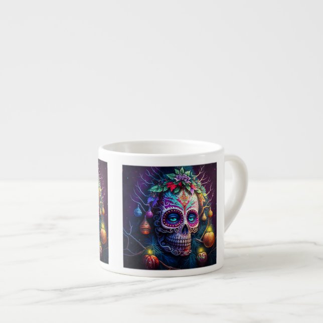 Christmas Day of the Dead Espresso Mug  (Front Right)