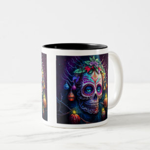Christmas Day of the Dead Two-Tone Mug, 11 oz Coffee Mug