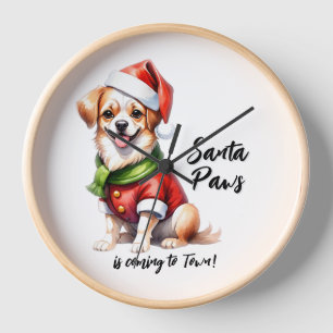 Christmas Day Puppy Wear Santa Claus Outfit Clock