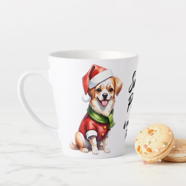 Christmas Day Puppy Wear Santa Claus Outfit Latte Mug (In Situ)