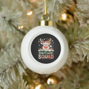 Christmas Daycare Reindeer Santa Hat Squad Xmas Ceramic Ball Christmas Ornament