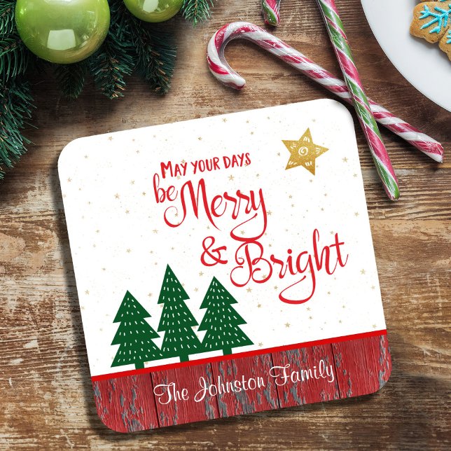 Christmas Days Be Merry Bright Tree Gold Star Name Coaster (Creator Uploaded)