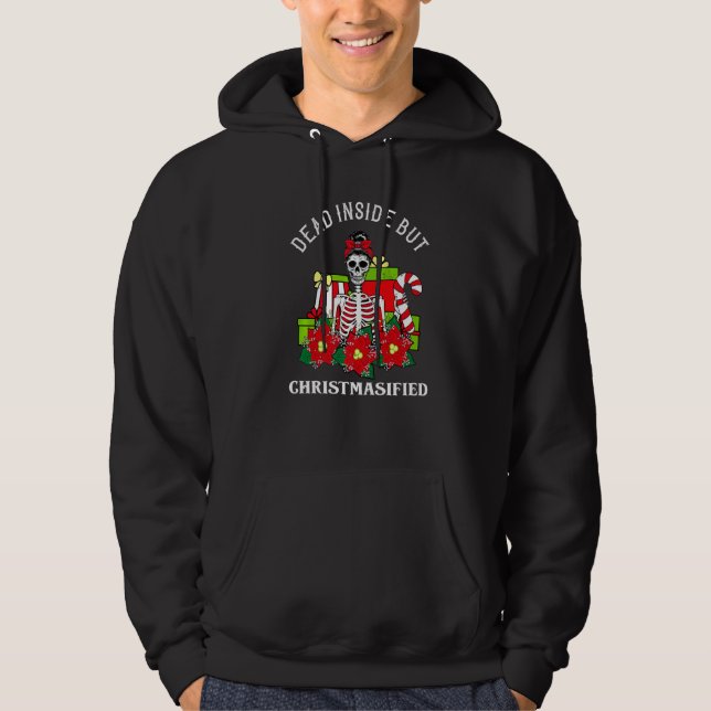 Christmas Dead Inside Skeleton Messy Bun Hoodie (Front)