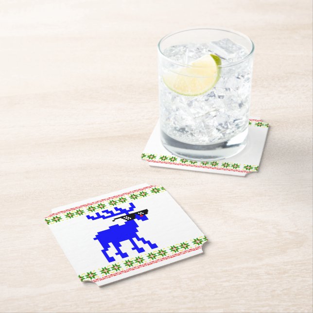 Christmas (Deal With It) Reindeer Christmas Paper Coaster (Insitu)