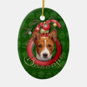 Christmas - Deck the Halls - Basenjis Ceramic Ornament