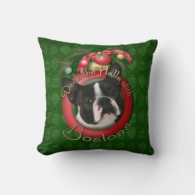 Christmas - Deck the Halls - Bostons Cushion (Front)
