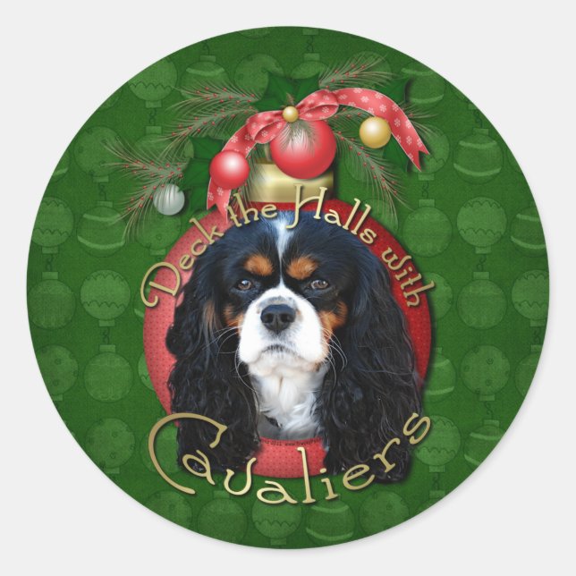 Christmas - Deck the Halls - Cavaliers - Tri-Colou Classic Round Sticker (Front)
