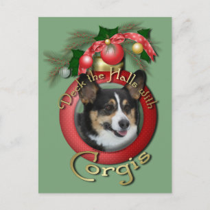 Christmas - Deck the Halls - Corgis Holiday Postcard