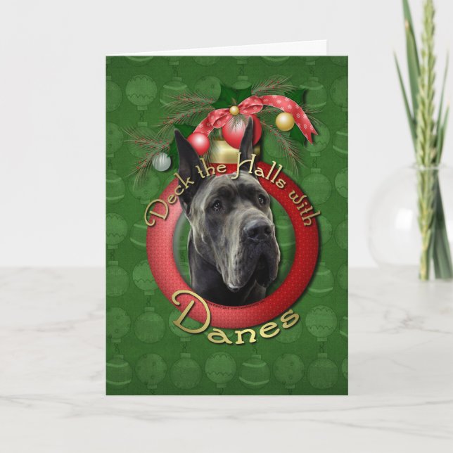 Christmas - Deck the Halls - Danes - Grey Holiday Card (Front)