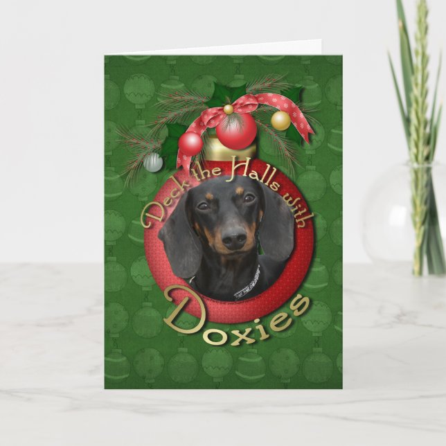 Christmas - Deck the Halls - Doxies - Winston Holiday Card (Front)