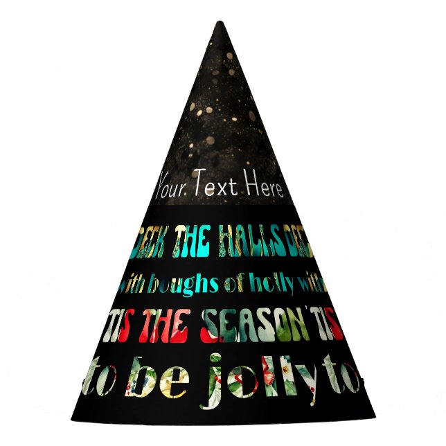 Christmas Deck The Halls Festive Faux Sparkle Party Hat (Front)