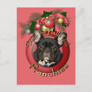 Christmas - Deck the Halls - Frenchies - Teal Holiday Postcard