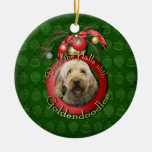Christmas - Deck the Halls - Goldendoodles Ceramic Ornament