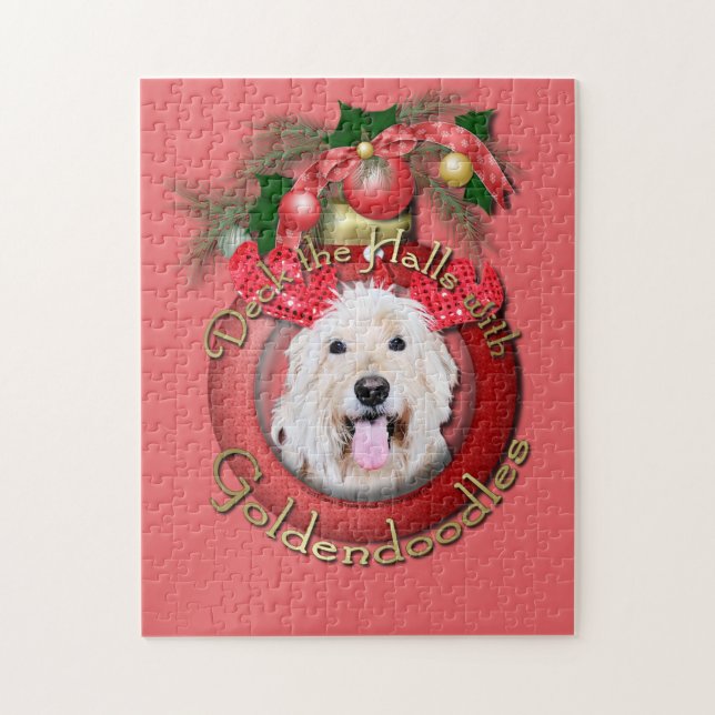 Christmas - Deck the Halls - GoldenDoodles - Daisy Jigsaw Puzzle (Vertical)