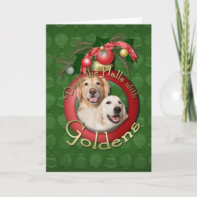 Christmas - Deck the Halls - Goldens Corona Tebow Holiday Card (Front)