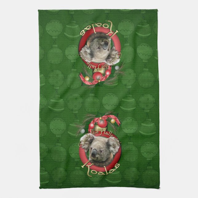 Christmas - Deck the Halls - Koalas Tea Towel (Vertical)