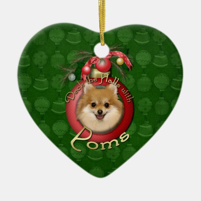 Christmas - Deck the Halls - Poms Ceramic Ornament (Front)