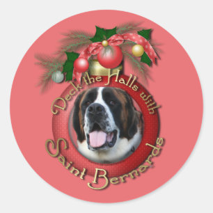 Christmas - Deck the Halls - Saint Bernards - Mae Classic Round Sticker