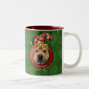 Christmas - Deck the Halls - Shar Peis Two-Tone Coffee Mug