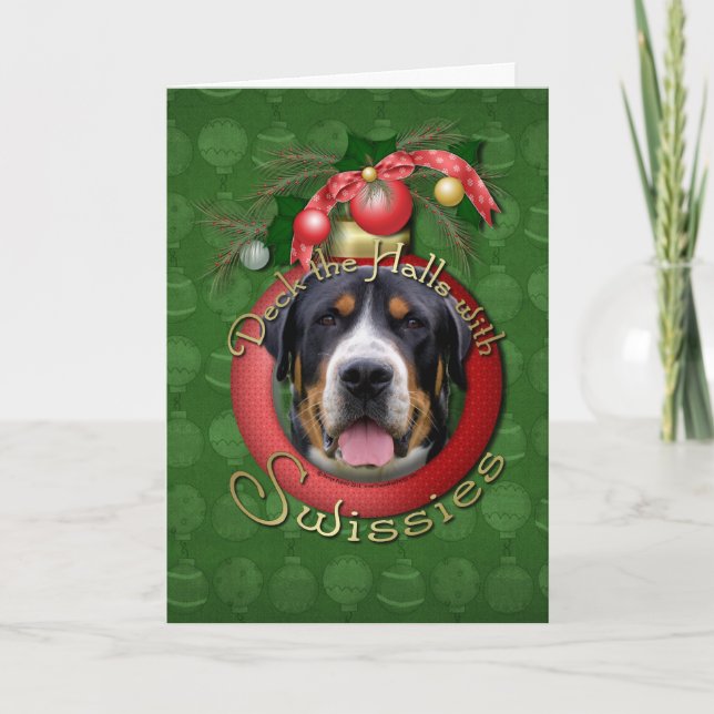 Christmas - Deck the Halls - Swissies Holiday Card (Front)