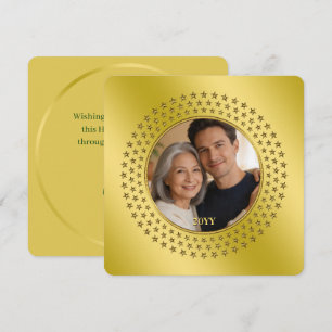 Christmas Deco Wreath Circle - Stars 3 Gold Holiday Card