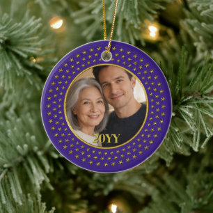 Christmas Deco Wreath Circle - Stars 4 Gold Ceramic Ornament