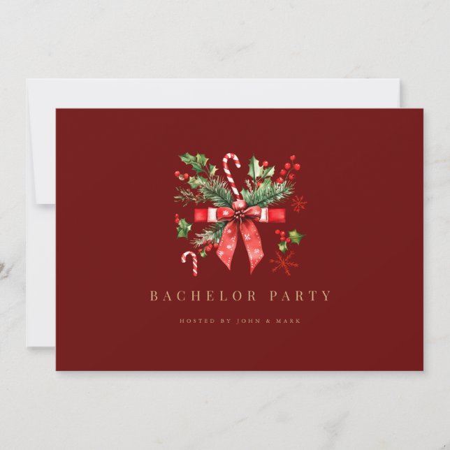 Christmas Decor Bachelor Party Invitation Card (Front)