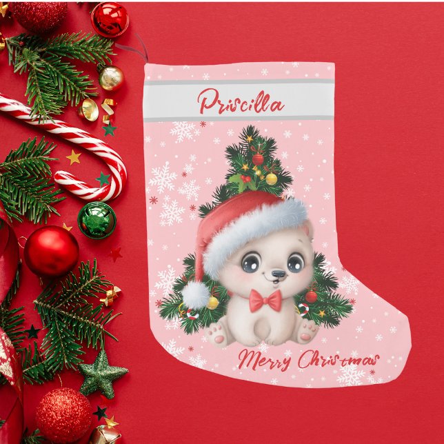 Christmas Decor Cute Cat Classic Pink  Small Christmas Stocking (Creator Uploaded)