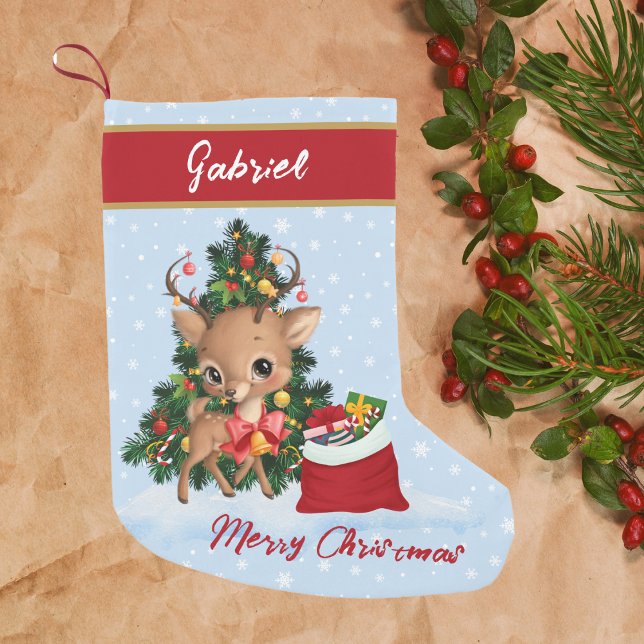 Christmas Decor Cute Reindeer Classic  Small Christmas Stocking (Creator Uploaded)