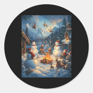 Christmas Decor Girls Boys Kids Christmas Snowman Classic Round Sticker