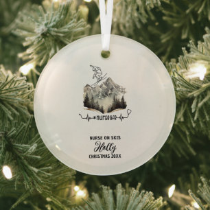 Christmas Decor Nurse Skiing Slope Adventure Gift Glass Tree Decoration