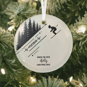 Christmas Decor Nurse Skiing Snow Adventure Gift Glass Tree Decoration