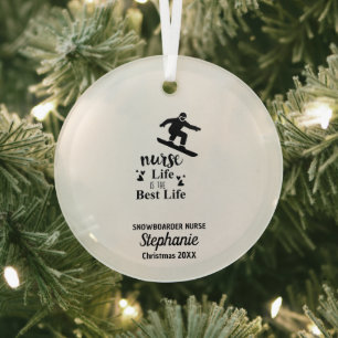 Christmas Decor Snowboarding Nurse Shredding Gift Glass Tree Decoration
