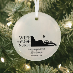 Christmas Decor Snowboarding Nurse Shredding Gift  Glass Tree Decoration