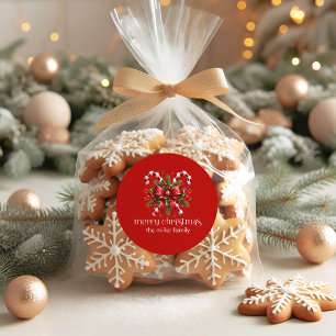 Christmas Decorated Candy Cane Merry Christmas Classic Round Sticker