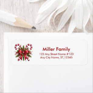 Christmas Decorated Candy Cane Merry Christmas Return Address Label