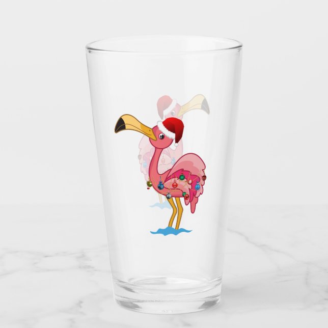Christmas Decorated Flamingo Drinking Glass (Front)