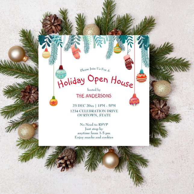 Christmas decoration holiday open house invitation (Holiday open house Christmas party editable template invitation digital download)