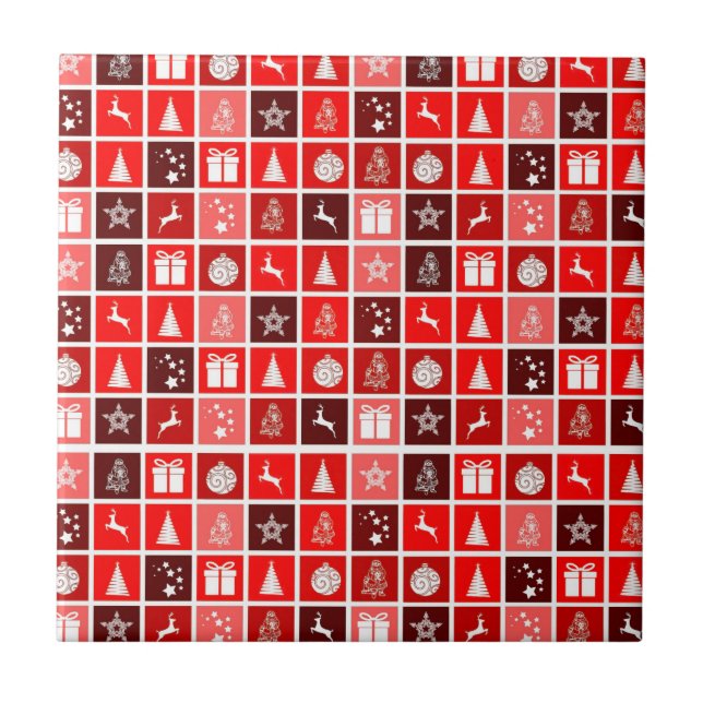 Christmas Decoration Holiday Red Pattern Ceramic Tile (Front)