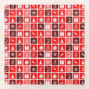 Christmas Decoration Holiday Red Pattern Glass Coaster