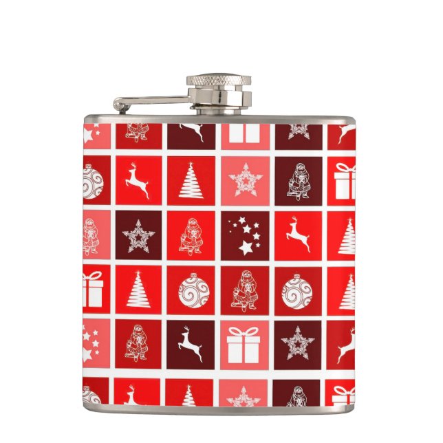 Christmas Decoration Holiday Red Pattern Hip Flask (Front)